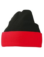 Myrtle beach Doppelt gestrickte Mütze mit Umschlag, Black/Grey One Size, MB7550 – Black/Red