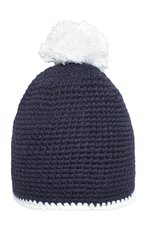 Myrtle beach Handgehäkelte Pomponmütze mit Fleeceband, Black/Light Grey One Size, MB7964 – Bild 3
