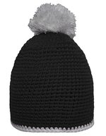 Myrtle beach Handgehäkelte Pomponmütze mit Fleeceband, Black/Light Grey One Size, MB7964 – Bild 2