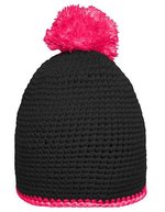 Myrtle beach Handgehäkelte Pomponmütze mit Fleeceband, Black/Light Grey One Size, MB7964 – Noir/Rose