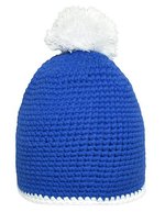 Myrtle beach Handgehäkelte Pomponmütze mit Fleeceband, Black/Light Grey One Size, MB7964 – Bleu/Blanc