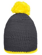 Myrtle beach Handgehäkelte Pomponmütze mit Fleeceband, Black/Light Grey One Size, MB7964 – Carbone/Jaune