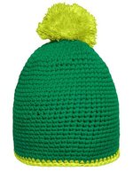 Myrtle beach Handgehäkelte Pomponmütze mit Fleeceband, Black/Light Grey One Size, MB7964 – Green/Acid Yellow