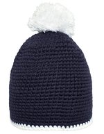 Myrtle beach Handgehäkelte Pomponmütze mit Fleeceband, Black/Light Grey One Size, MB7964 – Marine/Blanc