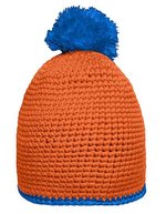 Myrtle beach Handgehäkelte Pomponmütze mit Fleeceband, Black/Light Grey One Size, MB7964 – Orange/Aqua
