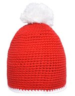 Myrtle beach Handgehäkelte Pomponmütze mit Fleeceband, Black/Light Grey One Size, MB7964 – Rouge/Blanc