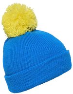 Myrtle beach Strickmütze mit Krempe und Bommel, Azur/Yellow One Size, MB7967 – Bild 1