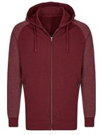 Miners mate Men's Zip Hoody mit Reißverschlusstaschen – Burgundy/Heather Burgundy