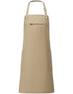 Premier Workwear 'Barley' Contrast Stitch Sustainable Bib Apron (PW121) – Khaki (ca. Pantone 7536C)/Brown (ca. Pantone 4975C)