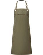 Premier Workwear 'Barley' Contrast Stitch Sustainable Bib Apron (PW121) – Olive (ca. Pantone 7763C)/Chestnut (ca. Pantone 7581C)