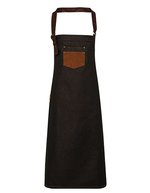 Wachsende Denim-Schürze mit Kunstlederbändern – Black (ca. Pantone Black C)/Tan Denim (ca. Pantone 146C)