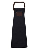Wachsende Denim-Schürze mit Kunstlederbändern – Indigo (ca. Pantone 2380C)/Brown Denim (ca. Pantone 4705C)