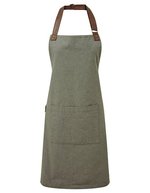 Premier Workwear Annex Oxford Schürze mit Kunstlederband, Black (ca. Pantone Black C) 72 x 86 cm, PW144 – Verde muschio (ca. Pantone 418C)