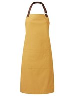 Premier Workwear Annex Oxford Schürze mit Kunstlederband, Black (ca. Pantone Black C) 72 x 86 cm, PW144 – Senape (ca. Pantone 7405C)