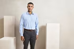 Premier Workwear Langarmhemd Microcheck Baumwolle für Herren – Navy (ca. Pantone 2766C)/White