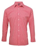 Premier Workwear Langarmhemd Microcheck Baumwolle für Herren, Black (ca. Pantone Black C)/White XS, PW220 – Red (ca. Pantone 200C)/White