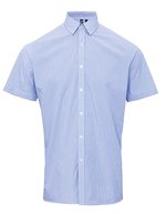 Premier Workwear Kurzarmhemd Mikro-Vichy Muster Baumwolle für Herren, Black (ca. Pantone Black C)/White XS, PW221 – Light Blue (ca. Pantone 2717C)/White