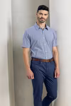 Premier Workwear Short Sleeve Shirt Micro Gingham Pattern Cotton for Men – Navy (ca. Pantone 2378C)/White
