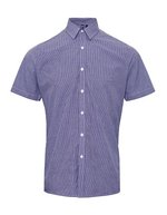 Premier Workwear Kurzarmhemd Mikro-Vichy Muster Baumwolle für Herren, Black (ca. Pantone Black C)/White XS, PW221 – Navy (ca. Pantone 2378C)/White