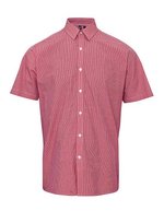 Premier Workwear Kurzarmhemd Mikro-Vichy Muster Baumwolle für Herren, Black (ca. Pantone Black C)/White XS, PW221 – Red/White