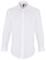 Premier Workwear Stretch Fit Popeline Langarmhemd für Herren, Black (ca. Pantone Black C) S, PW244 – Blanc
