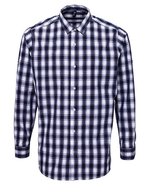 Premier Workwear Karomuster Langarmhemd aus Baumwolle, Camel (ca. Pantone 132C)/Navy (ca. Pantone 2378C) S, PW250 – Blanc/Marine (ca. Pantone 2378C)