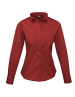 Premier Workwear Langarm Bluse Popeline 65/35 für Damen, Black (ca. Pantone Black C) 40 (M/12), PW300 – Borgogna