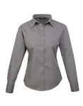Premier Workwear Langarm Bluse Popeline 65/35 für Damen, Light Blue (ca. Pantone 2717C) 46 (XXL/18), PW300 – Dark Grey