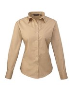 Premier Workwear Langarm Bluse Popeline 65/35 für Damen, Black (ca. Pantone Black C) 40 (M/12), PW300 – Cachi
