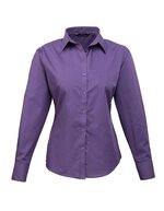 Premier Workwear Langarm Bluse Popeline 65/35 für Damen, Black (ca. Pantone Black C) 40 (M/12), PW300 – Viola