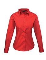 Premier Workwear Langarm Bluse Popeline 65/35 für Damen, Black (ca. Pantone Black C) 40 (M/12), PW300 – Rosso