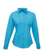 Premier Workwear Langarm Bluse Popeline 65/35 für Damen, Black (ca. Pantone Black C) 40 (M/12), PW300 – Turchese (ca. Pantone 7703C)