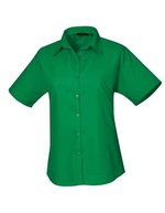 Premier Workwear Popeline Bluse kurzarm tailliert WRAP-zertifiziert, Aubergine 44 (XL/16), PW302 – Emerald
