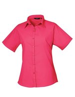 Premier Workwear Popeline Bluse kurzarm tailliert WRAP-zertifiziert, Aubergine 44 (XL/16), PW302 – Hot Pink