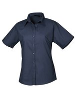 Premier Workwear Popeline Bluse kurzarm tailliert WRAP-zertifiziert, Aubergine 44 (XL/16), PW302 – Navy (ca. Pantone 2378C)