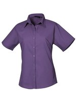 Premier Workwear Popeline Bluse kurzarm tailliert WRAP-zertifiziert, Aubergine 44 (XL/16), PW302 – Purple