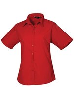 Premier Workwear Popeline Bluse kurzarm tailliert WRAP-zertifiziert, Aubergine 44 (XL/16), PW302 – Red