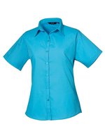 Premier Workwear Popeline Bluse kurzarm tailliert WRAP-zertifiziert, Aubergine 44 (XL/16), PW302 – Turquoise (ca. Pantone 7703C)