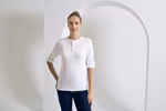 Premier Workwear Langarmshirt mit Krempelärmeln für Damen, Black (ca. Pantone Black C) XS, PW318 – White/Navy (ca. Pantone 2766C)