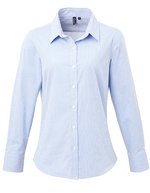 Premier Workwear Langarm Baumwollhemd Microcheck Schnitt für Damen, Black (ca. Pantone Black C)/White XS, PW320 – Light Blue (ca. Pantone 7451C)/White