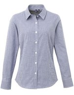 Premier Workwear Langarm Baumwollhemd Microcheck Schnitt für Damen, Black (ca. Pantone Black C)/White XS, PW320 – Navy (ca. Pantone 2766C)/White