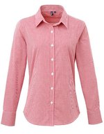 Premier Workwear Langarm Baumwollhemd Microcheck Schnitt für Damen, Black (ca. Pantone Black C)/White XS, PW320 – Red (ca. Pantone 200C)/White