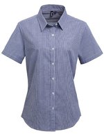 Premier Workwear Kurzarmhemd Vichy-Muster Baumwolle für Damen, Black (ca. Pantone Black C)/White XS, PW321 – Marine (ca. Pantone 2378C)/Blanc