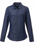 Premier Workwear Denim Shirt with Contrast Stitching for Women, Black Denim (ca. Pantone 433C) XS, PW322 – image 3