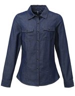 Premier Workwear Jeanshemd mit Kontrastnähten für Damen, Black Denim (ca. Pantone 433C) XS, PW322 – Indigo Denim (ca. Pantone 2767C)