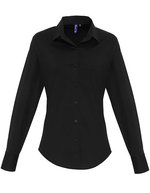 Premier Workwear Stretch Fit Popeline Langarmbluse für Damen – Black (ca. Pantone Black C)