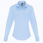 Premier Workwear Stretch Fit Popeline Langarmbluse für Damen – Pale Blue (ca. Pantone 2717C)