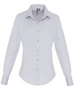 Premier Workwear Stretch Fit Popeline Langarmbluse für Damen – Silver (ca. Pantone 428C)