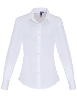 Premier Workwear Stretch Fit Popeline Langarmbluse für Damen – White