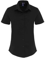 Premier Workwear Stretch Fit Popelin Kurzarmhemd für Damen – Black (ca. Pantone Black C)